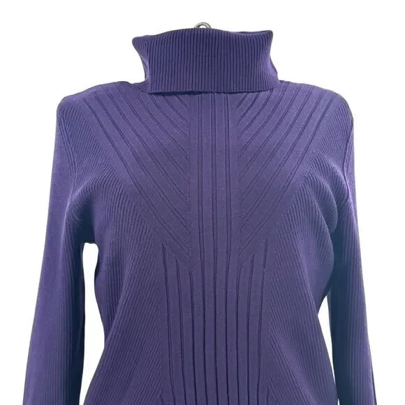 White House Black Market WHBM Base Purple Ribbed Turtleneck Sweater‎ Women's XL - Picture 4 of 9